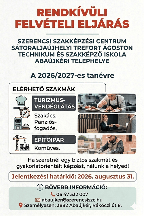Rendkívüli felvételei lehetőség!